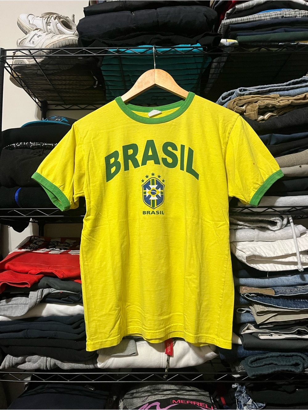 Brasil Graphic Ringer Tee - Yellow with Green Trim